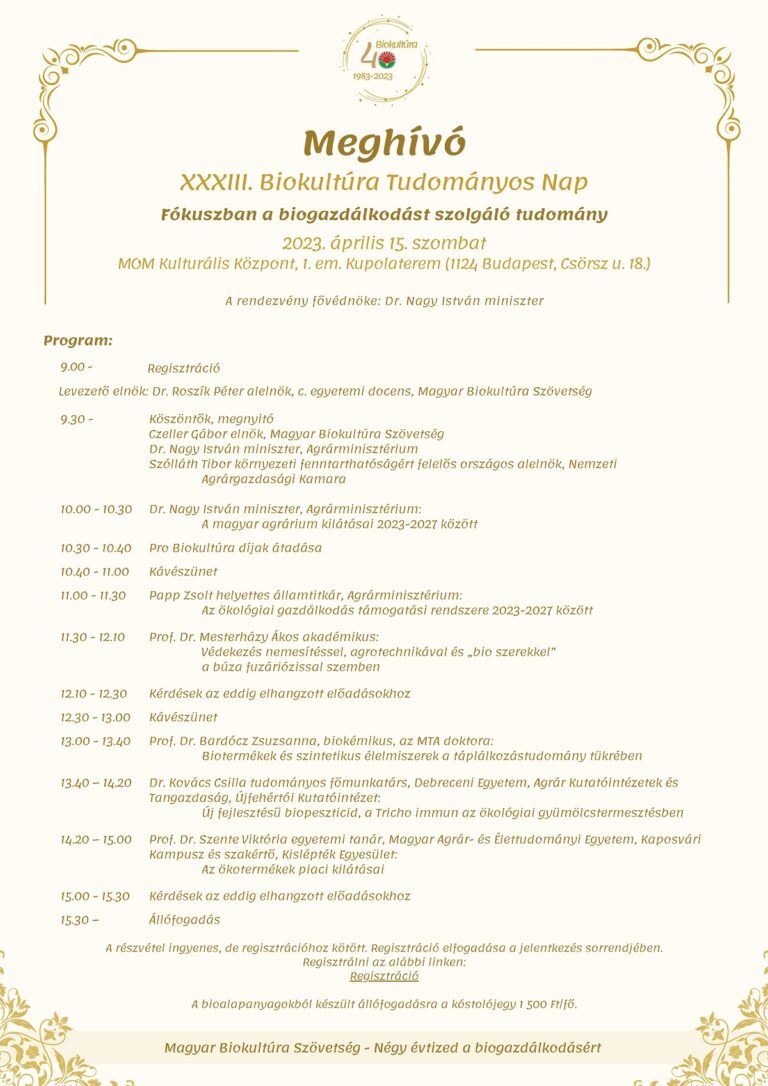 XXXIII. Biokultúra Tudományos Nap Fókuszban a biogazdálkodást szolgáló tudomány