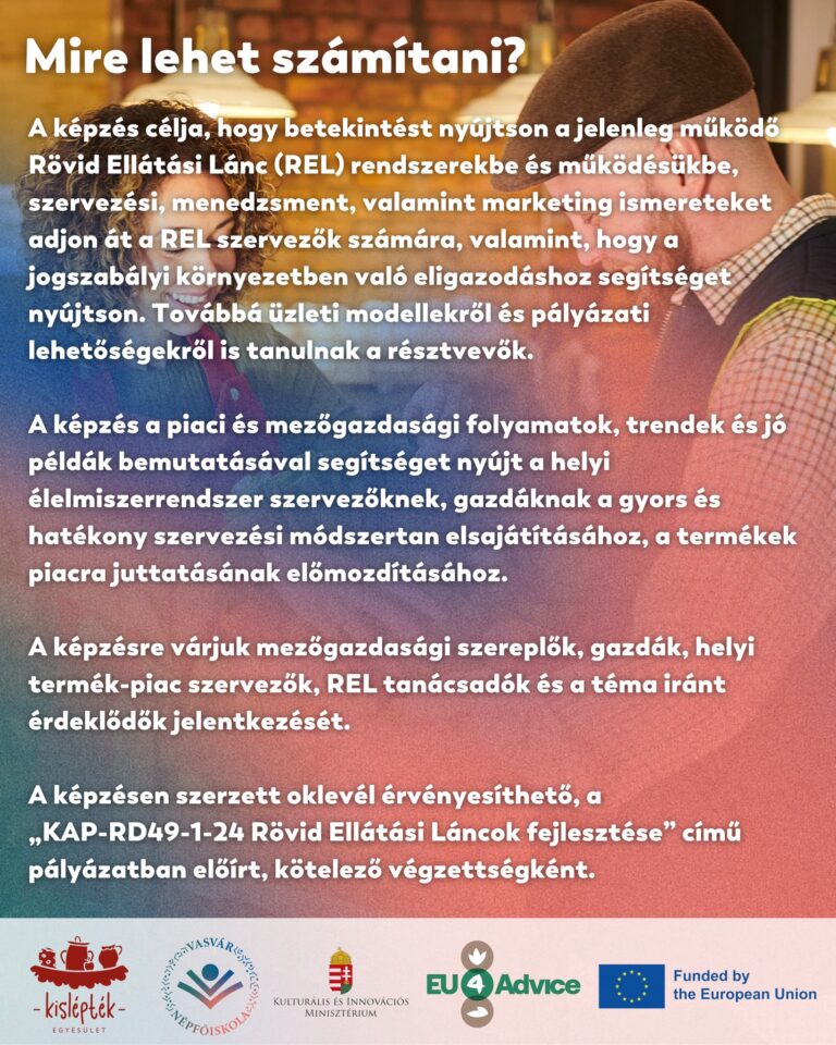 REL szervezők képzése – REL szervezői-helyi termék piac-menedzsment ismeretek